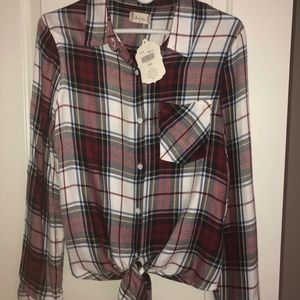 Altar'd State Leyden Plaid Tie Front Shirt